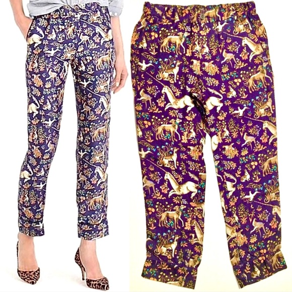 JCREW DRAKES London Trouser Pant Unicorn Dog Rabbit Bird Silk Pajama Navy Blue 0 - Picture 6 of 16